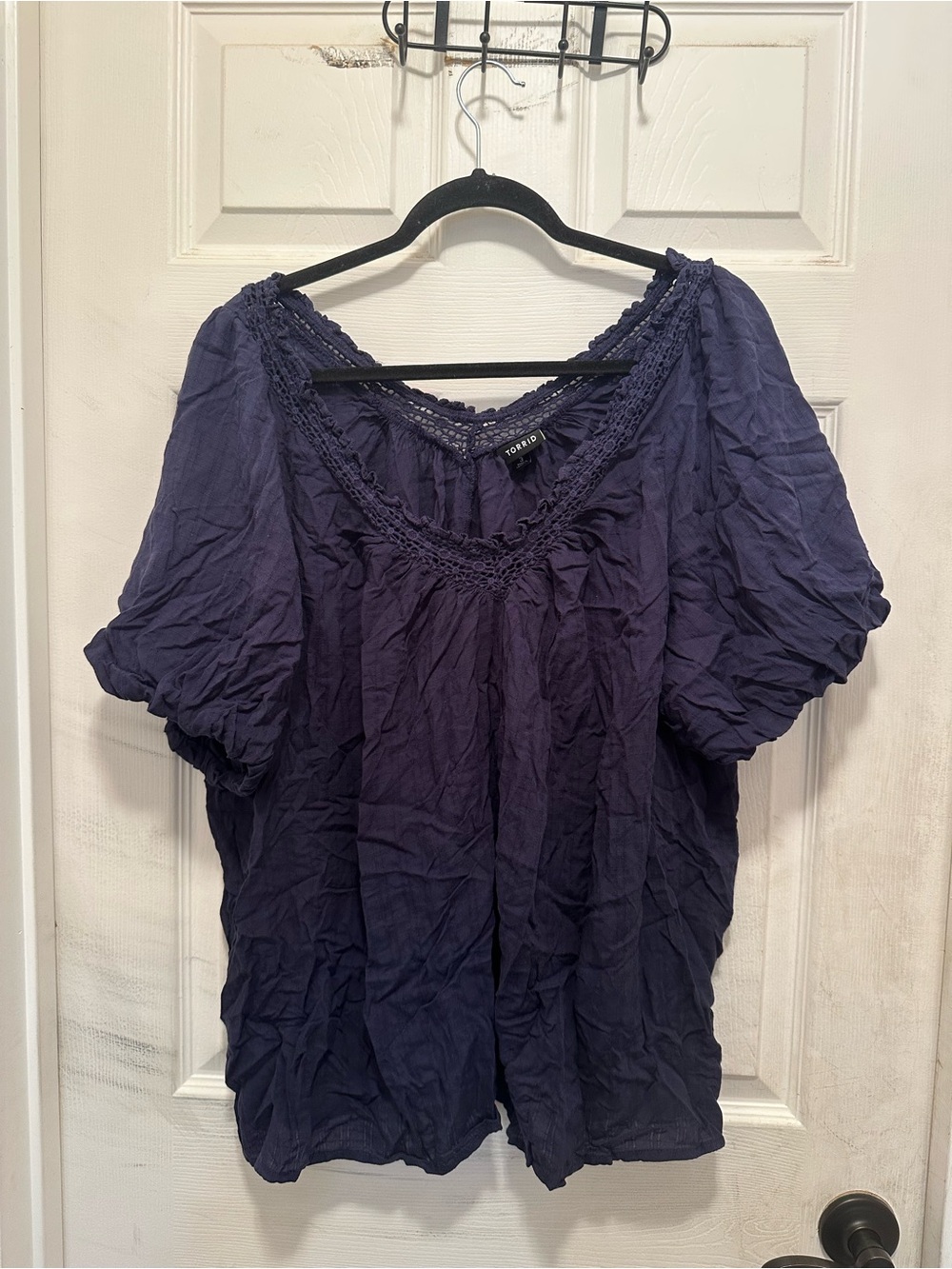 torrid Navy Crochet-Trim Peasant Blouse